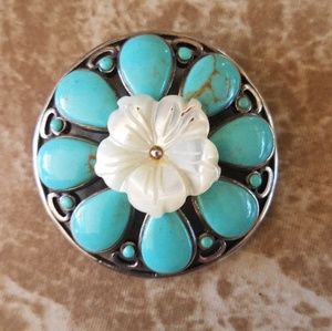 Vintage mother of pearl and turquoise pendant
